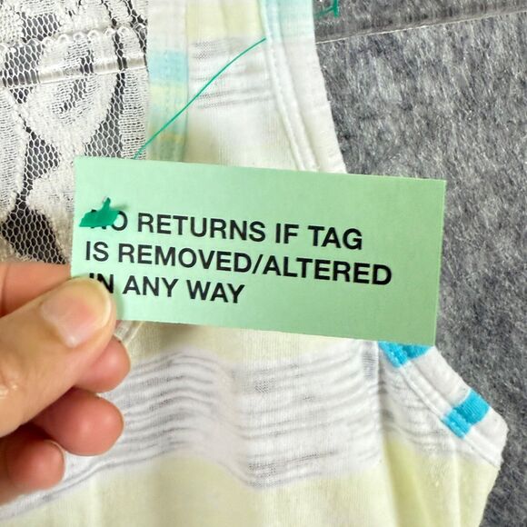 Vtg Express Y2K Burnout Tank Top Lace Back Yellow Teal Blue Stripes Womens XS - Picture 7 of 10